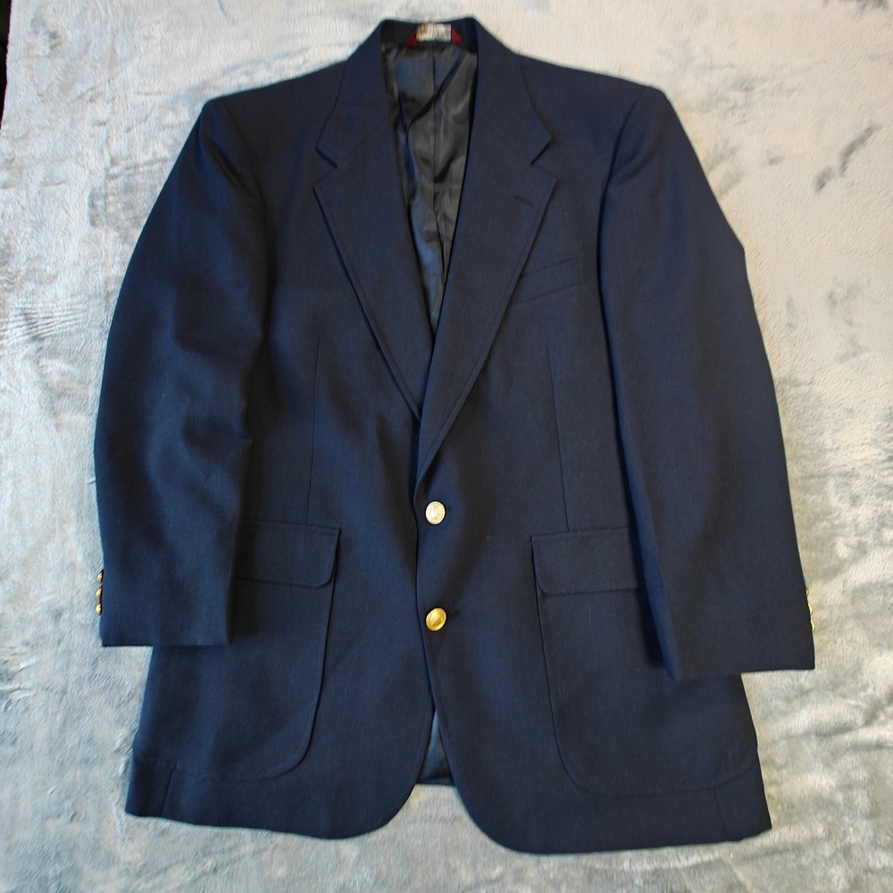 Vintage 80s Navy Blue Gold Button 42R Preppy Ivy Blazer Jacket USA Union Made